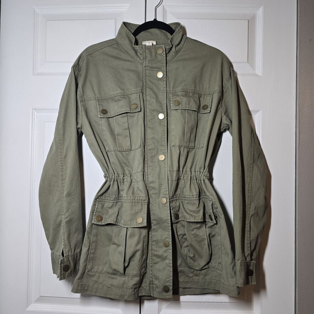 A.N.A Women’s Utility Field Jacket Sage Green 100% Cotton Size M Cargo Pockets